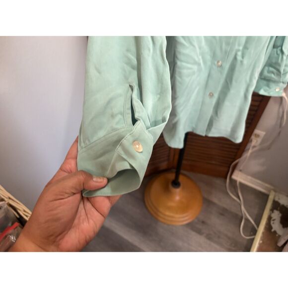 Soft Surroundings Teal Tencel Button Down Tunic Oval Buttons Style 10320 Size L - Picture 9 of 13